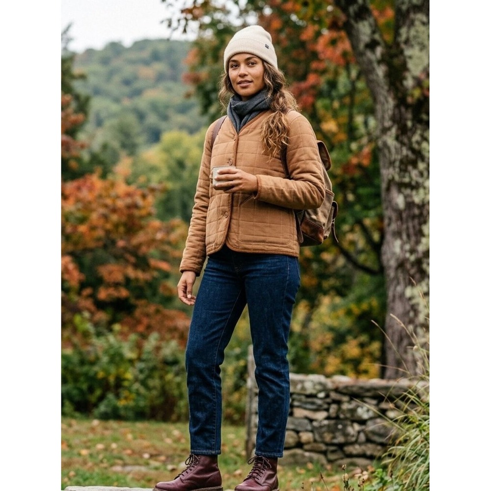 Mollusk Outerwear Women Quilted Jacket Tan Brown Button‎ Front XS